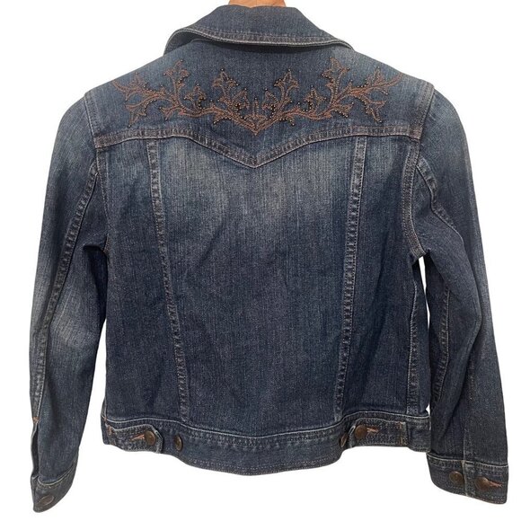 LAUREN JEANS CO by RALPH LAUREN Dark Blue Embroidered Denim Jacket Size P/P - Picture 2 of 8
